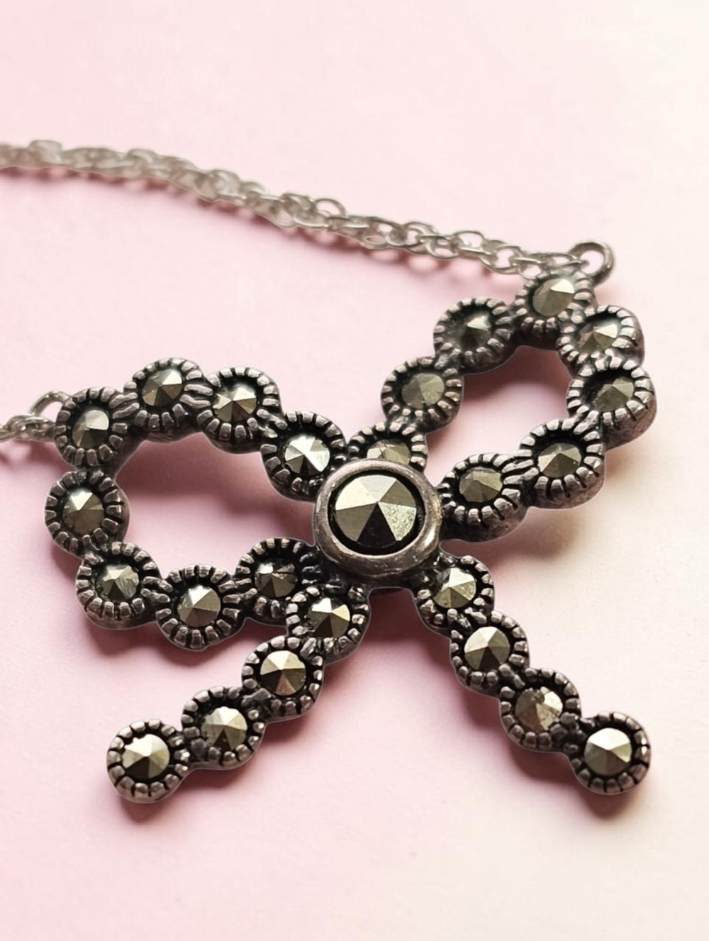 Judith Jack Sterling Silver 925 Marcasite Bow Necklace Vintage-Inspired EUC - Picture 3 of 7